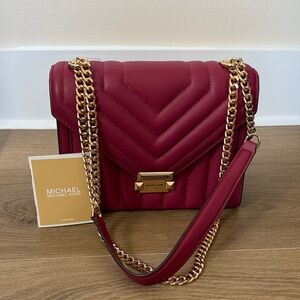 Michael Kors Whitney Medium Flap Chain Crosshody Bag Purse Berry Pink